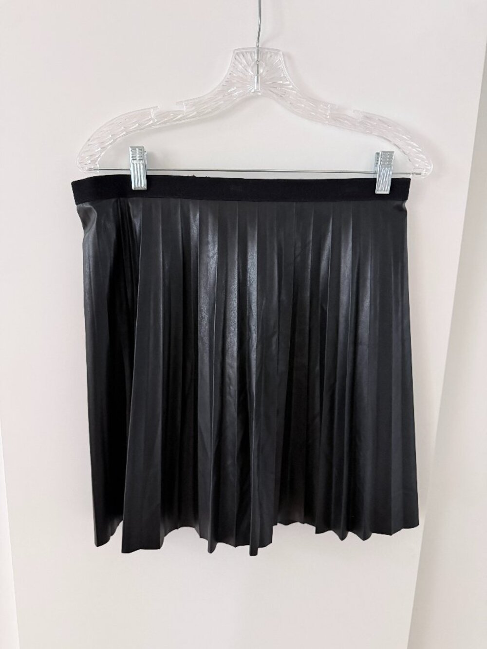 Pleated Leather Crew Skirt